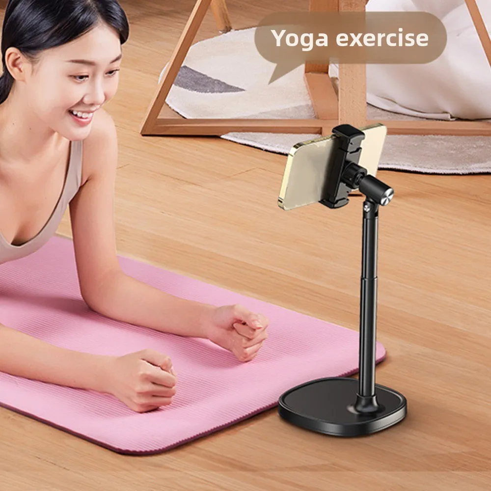 

Adjustable Height Telescopic Phone Stand 360° Rotate Portable Desktop Phone Holder Stable Base Metal Mobile Phone Bracket
