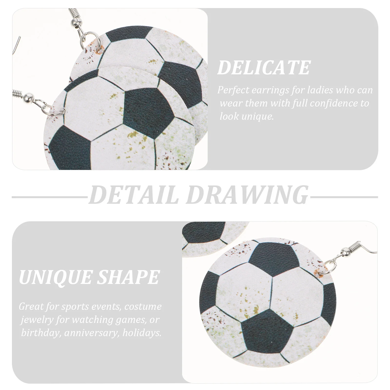 

3 Pairs Football Earrings Dangle Sports Jewelry Teen Gift Women Hoop for