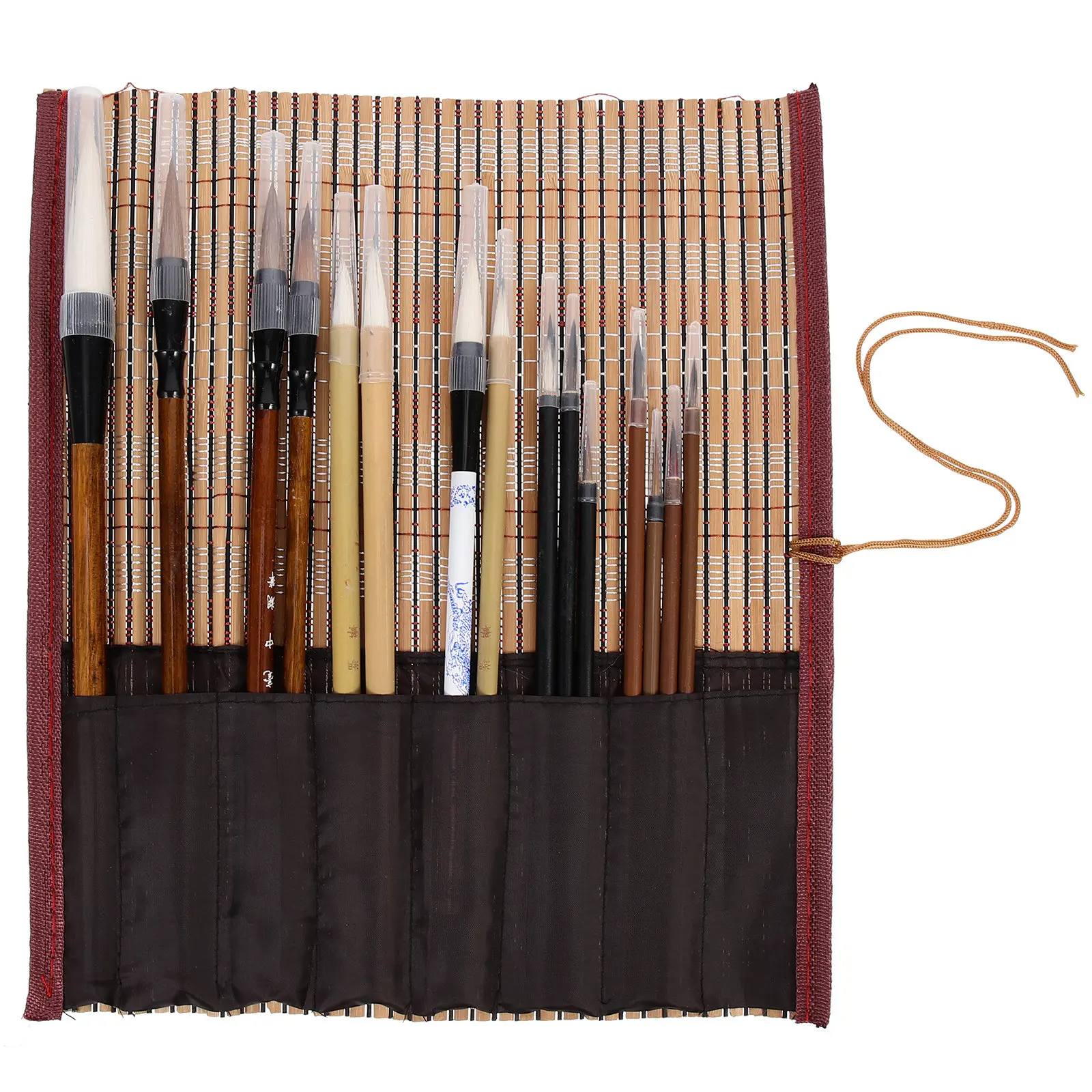 15Pcs Chinese Calligraphy Brush Set Sturdy Wooden Handle Writing Painting Tools for Beginners Students Art Drawing Study