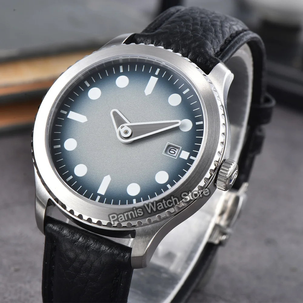 Parnis 41mm 5ATM acciaio inossidabile vetro zaffiro quadrante blu cassa argentata cassa rotonda automatica orologio da uomo