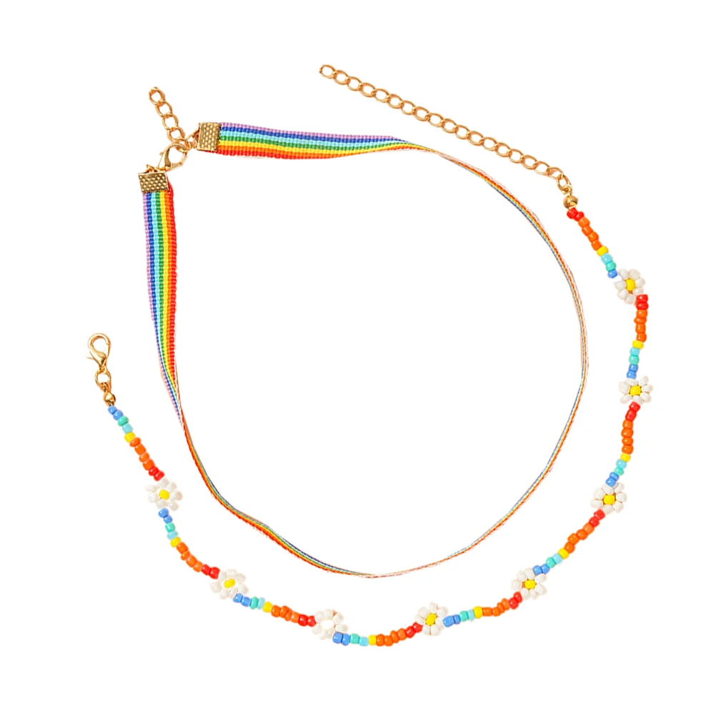 

Beaded Layered Necklace Women Colorful Glass Beads Adjustable Size Summer Beach Jewelry Set Bohemian Style Necklaces Popular