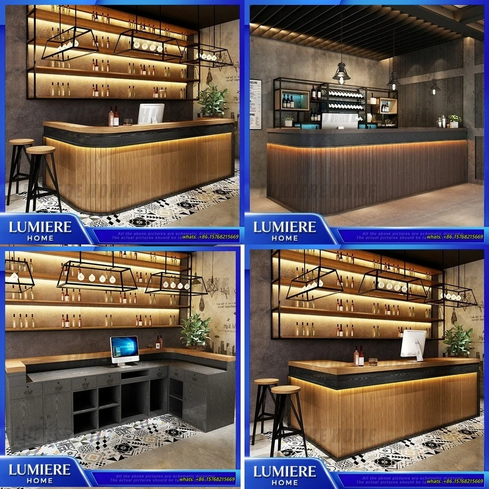 

Modern Natural Wood Reception Desk for Cafe Bar Counter Coffee Shop Checkout Counter Business Front Desk