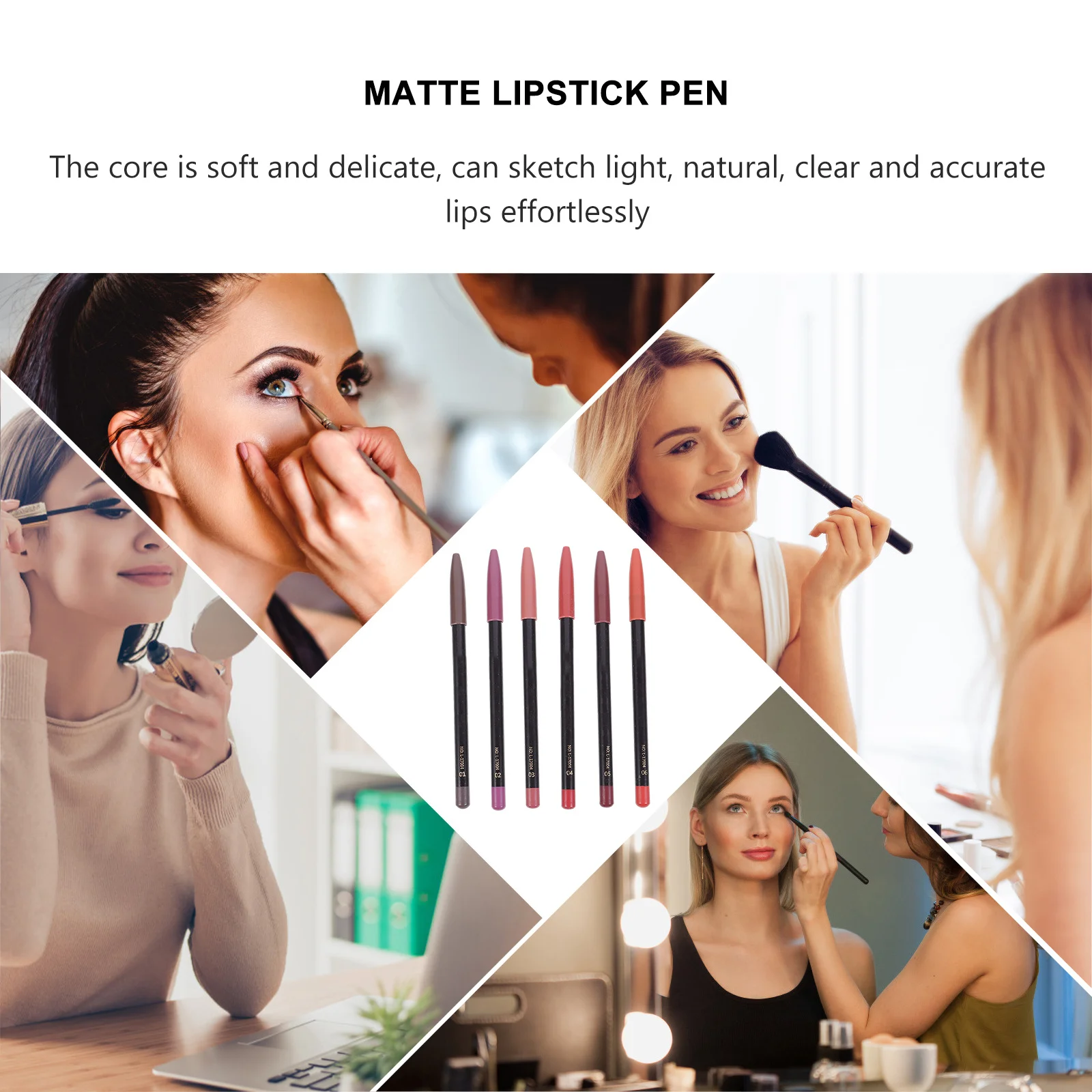 Matita per labbra da 6 pezzi, impermeabile, a lunga durata, finitura naturale, portatile, per trucco di precisione