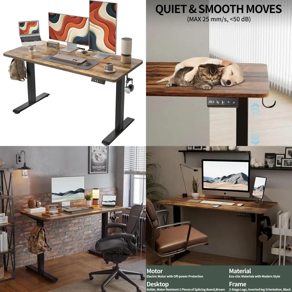 

Electric Height-Adjustable Desk, 55 x 28 Spliced Standing Desk for Home Office