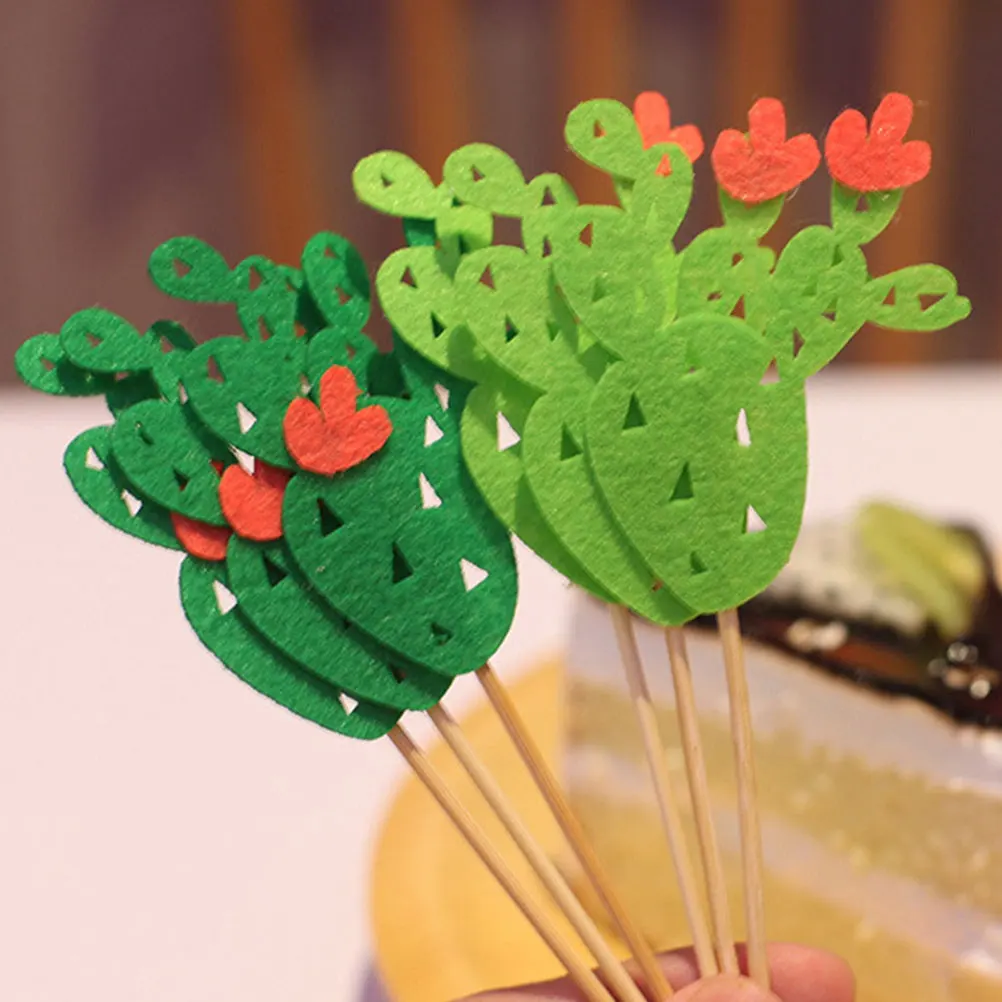 

24pcs Cactus Cake Card Insert Decorations Birthday Toppers Hawaii Wooden Wedding Cake Toothpick Cupcake Party Dessert
