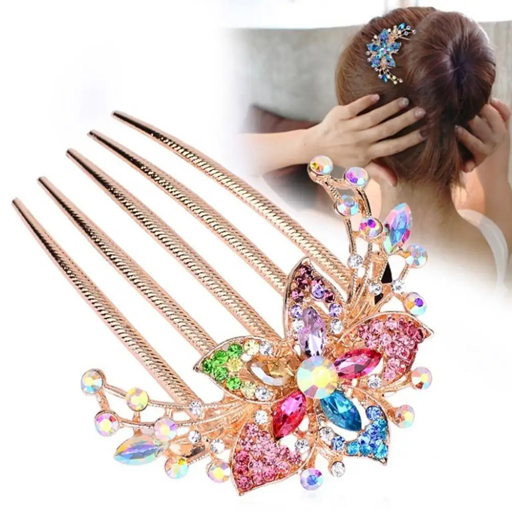 Kristal çiçek Hairclips moda saç makinesi Bun saç Combs parlak tokalar kadınlar için saç aksesuarları