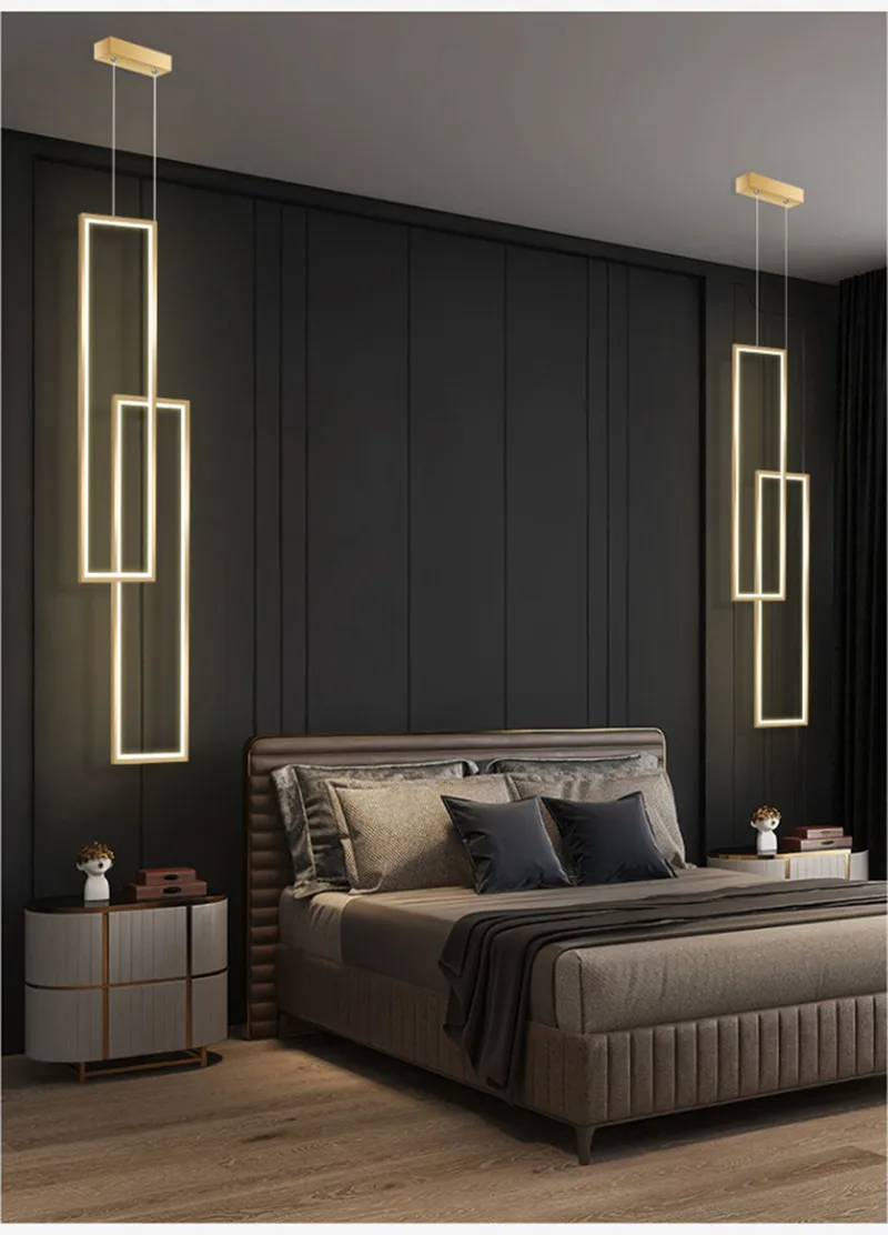 Modern Rectangle Led Pendant Light LivingRoom Home Chandelier Lighting Home Decor Ktichen Bedroom Bedside Hanging Lamp Luminaire