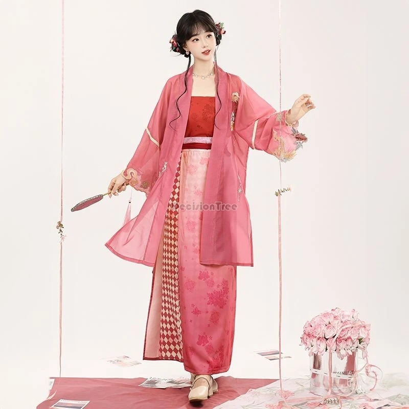 female chinese ancient song costume retro embroidery hanfu coat strap skirt female daily spring/summer chinese hanfu 3-piece set