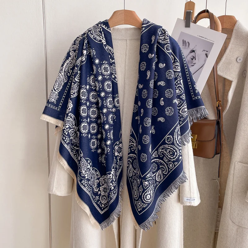 

Elegant retro paisley faux cashmere double-sided scarf women, warm winter shawl, outerwear, large square scarf130*130