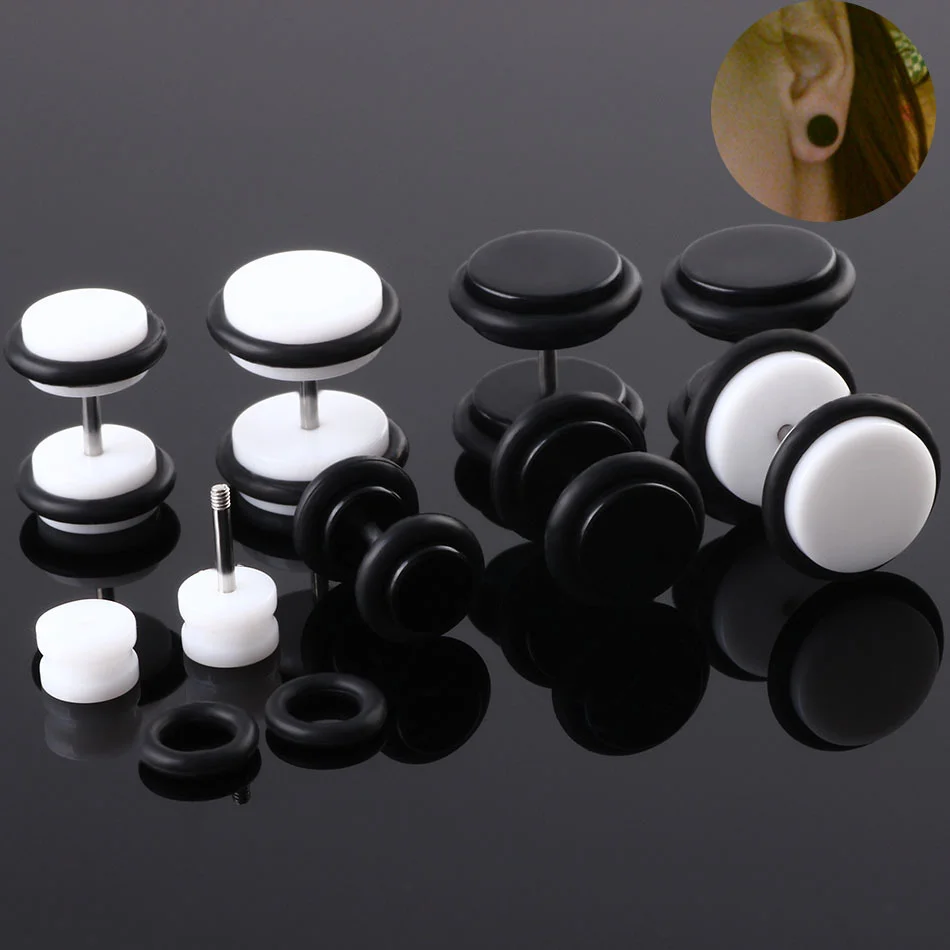2 stücke Acryl Doppelseitige Runde Stud Ohrringe Schwarz Weiß Farbe 6mm 8mm 10mm Frauen Männer Ohrring ohr Schmuck