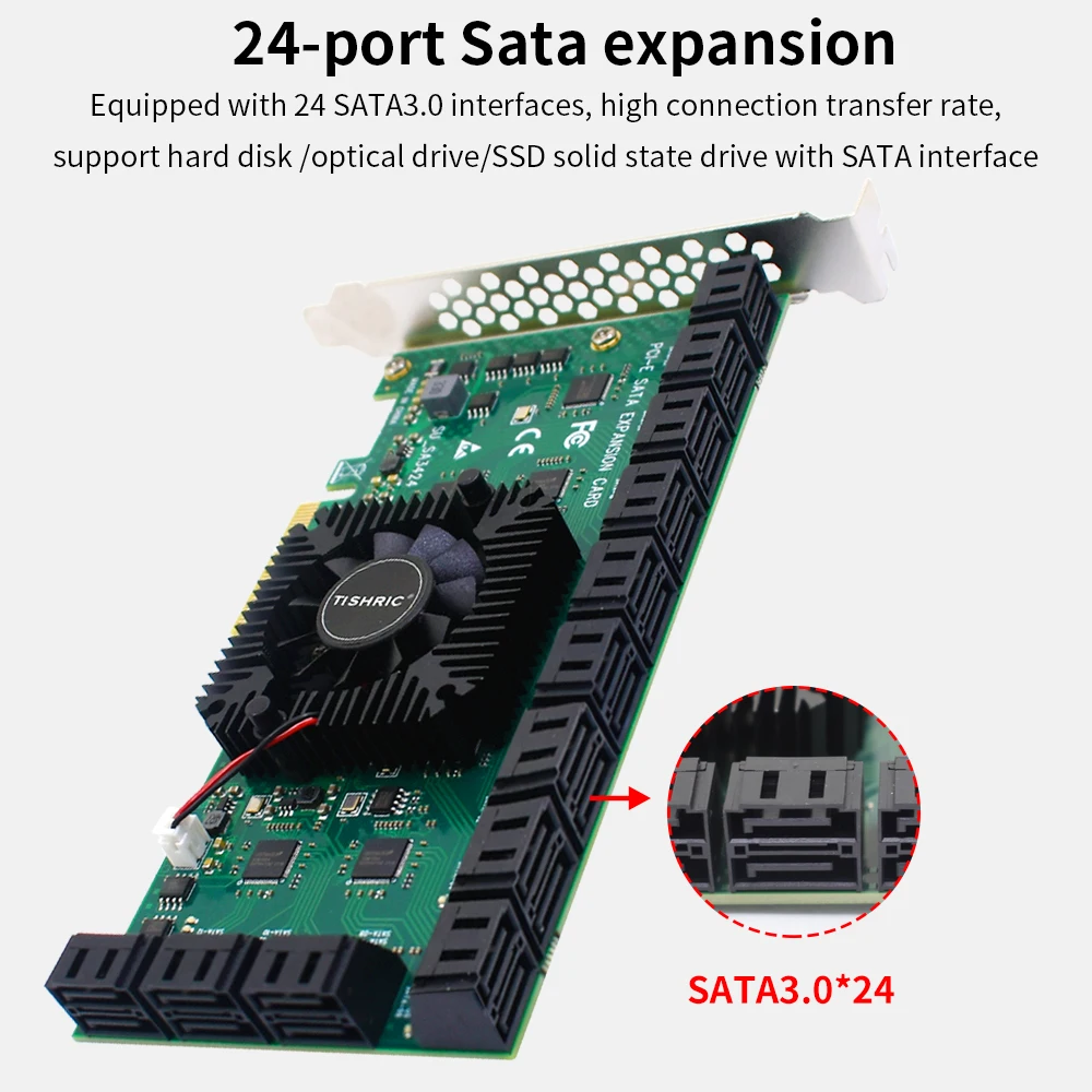 Imagem -02 - Adaptador Tishric-pcie Sata Placa de Expansão Pcie 4x 16x a 20 24 Portas Sata 3.0 Controlador Pci Sata Pcie3.0 Cartões Complementos