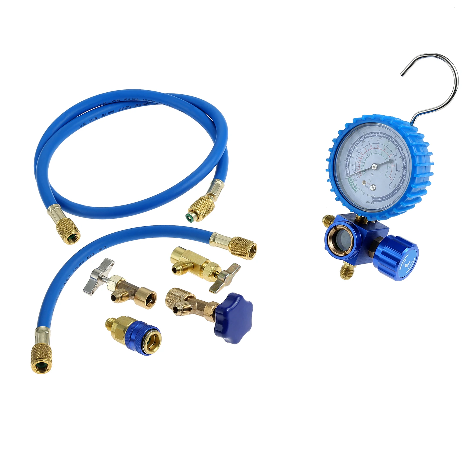 R134A Refrigerator Freon Recharge Charging Hose with Gauge Kit for A/C Refrigerant System 1/2