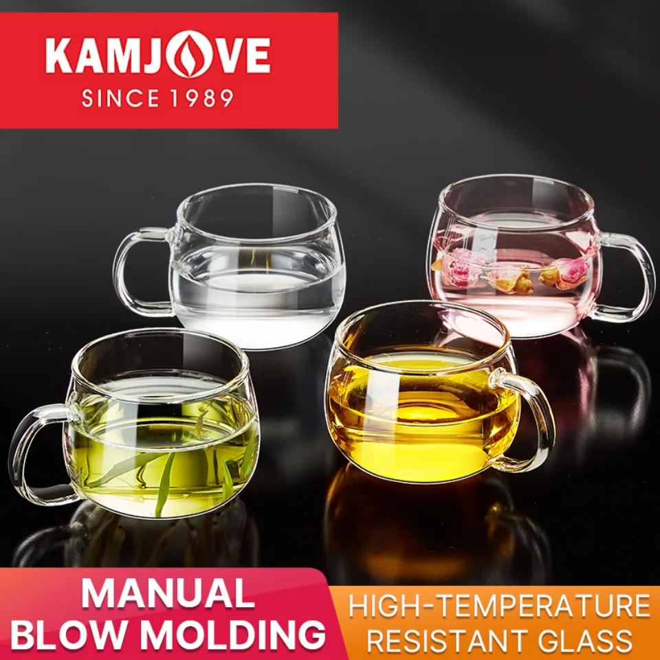 

KAMJOVE-Glass Cup with Handle for Brewing Tea,Men's Tea Cup,Household Use,Heat-Resistant Glass Water Cup, Women's Mini Cup, 80ml