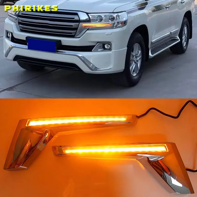 

Chrome Front Grille LED Dynamic Turn Signal Light Daytime running lights For Toyota Land Cruiser 200 FJ200 LC200 2016- 2019 2020