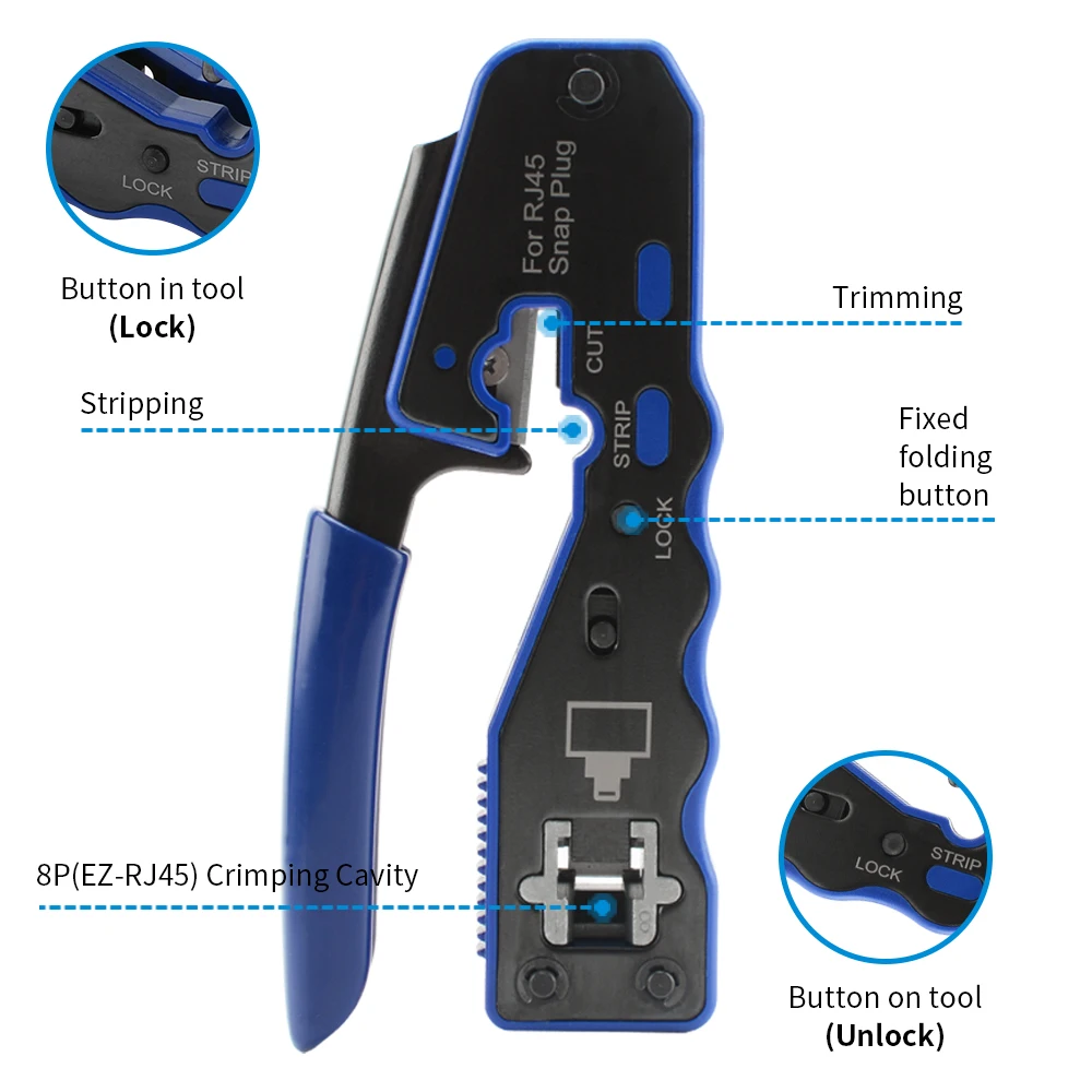 Passa attraverso gli strumenti di rete a crimpare rj45 cat5 cat6 8 p8c pinze per cavi Ethernet spelafili Cutter morsetto a pressione pinze clip Lan