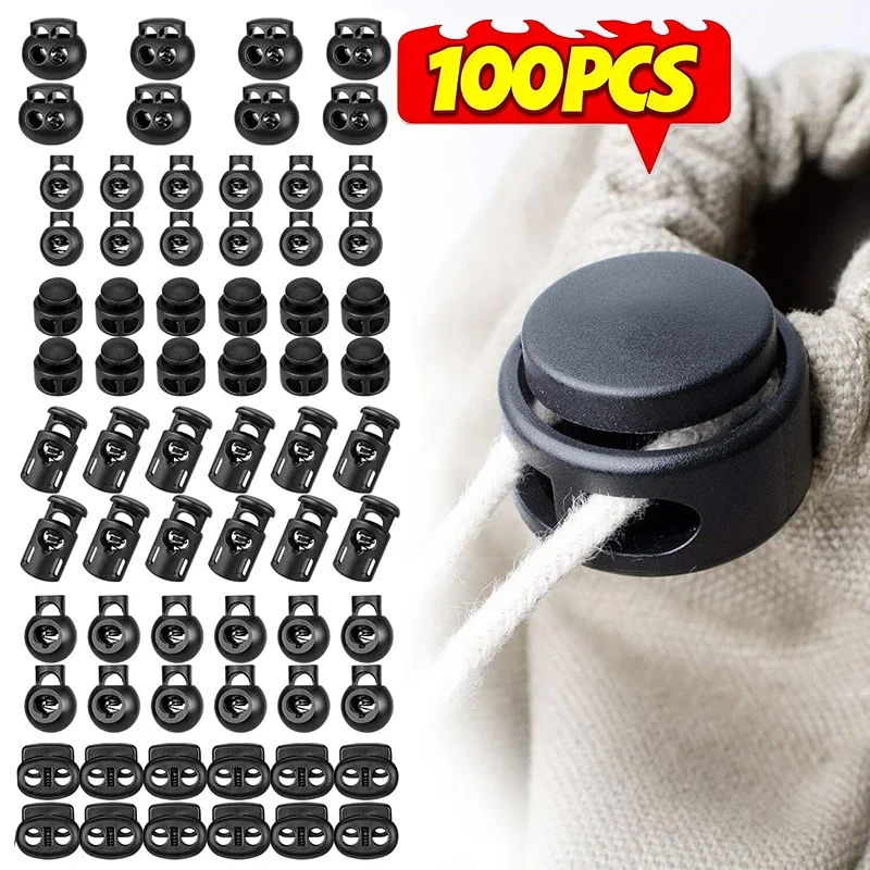 Black DIY Cord Lock Plastic Stopper Cord Ends Toggles Clip Buckle Black Spring Toggle Stopper for DIY Bag Clothing Accessories