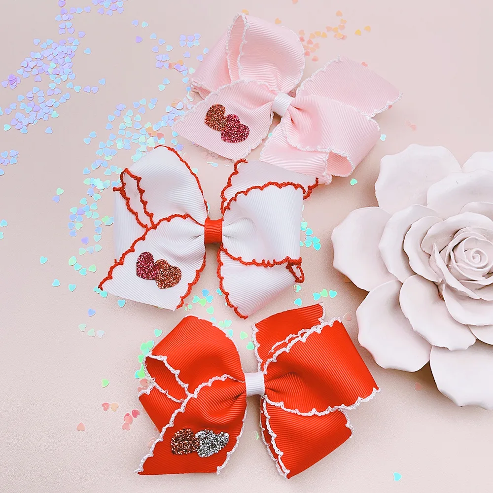 

24 шт./лот, 5,12 дюйма, большой размер, ручная работа, банты из репсовой ленты, заколки для волос, аксессуары для волос в стиле бутик, ко Дню святого Валентина