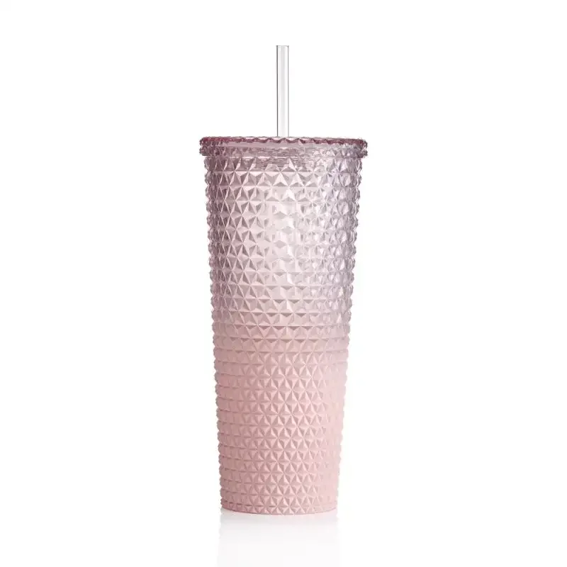 26 fl oz Ombre Pink Reusable Plastic Textured Tumbler, Double-Walled