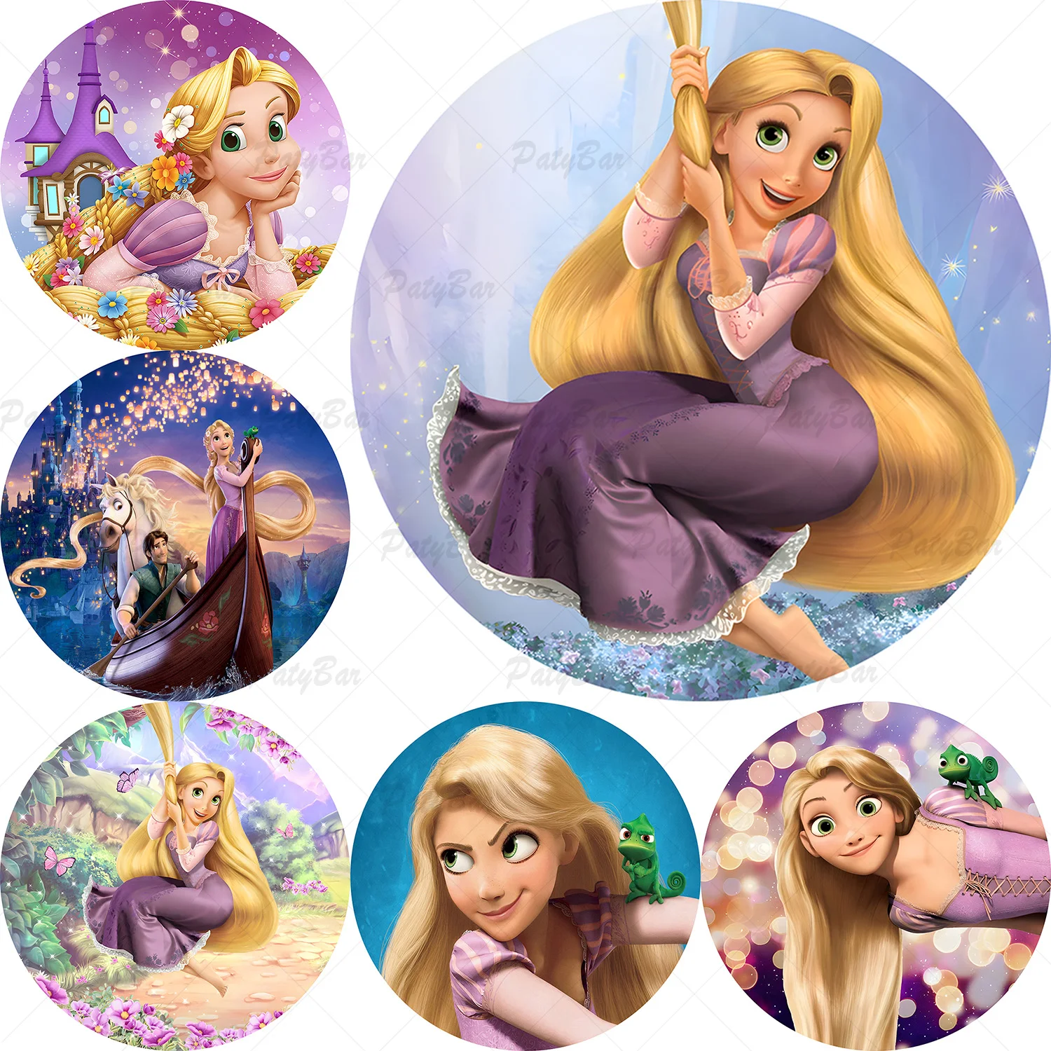 

Round Disneyland Tangled Rapunzel Princess Background Kids Birthday Party Backdrop Circle Banner Photography Decoration Props