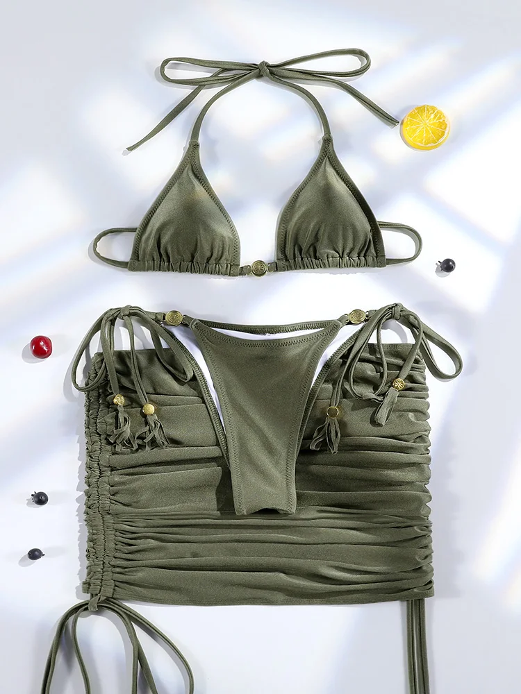 Miyouj Sexy Bikini femmes maillots de bain couleur unie deux pièces costume nouveau maillots de bain 2025 Bikini Triangle maillot de bain Micro string maillots de bain