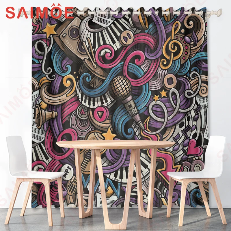 

Vintage Cowboy Hat Boots Guitar Rock Style Curtain Living Room Bedroom Curtains Outdoor Kitchen Drapes Fabric Decor Kids Window