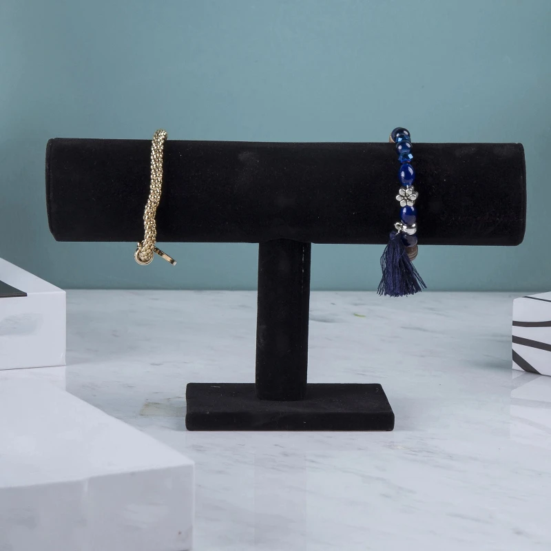 

Velvet T-Bar Bracelet Necklace Jewelry Display Stand Wristwatch Holder for Home Organization Shop Retail Jewellery Shelf Showing