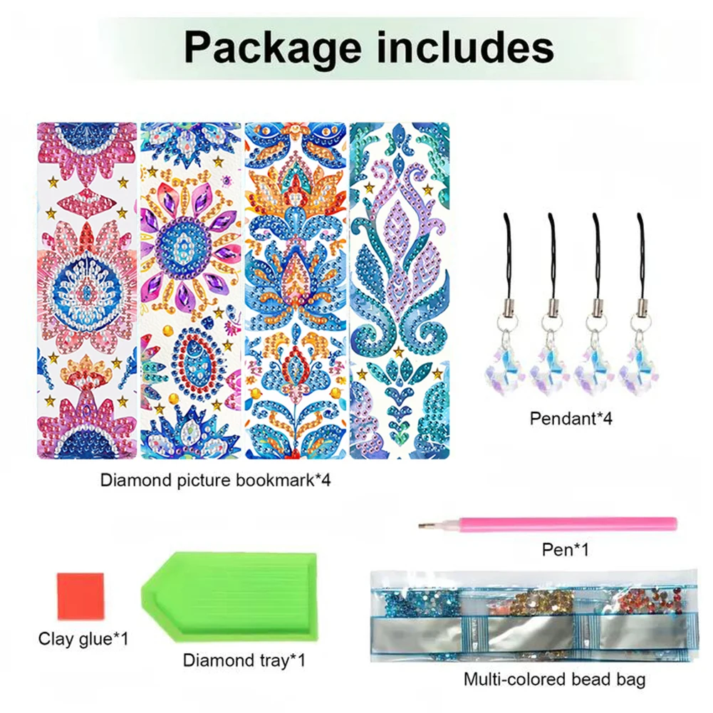 

4Pcs DIY Diamond Art Bookmark Irregular Shaped Diamonds Diamond Painting Art Bookmarks Gift for Book Lovers Mosaic Art Supplies
