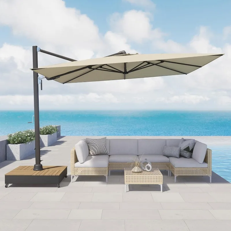 

10x13 FT Patio Umbrella with Base, Acrylic Outdoor Cantilever Aluminum Umbrellas, Rectangular Offset Umbrellas with