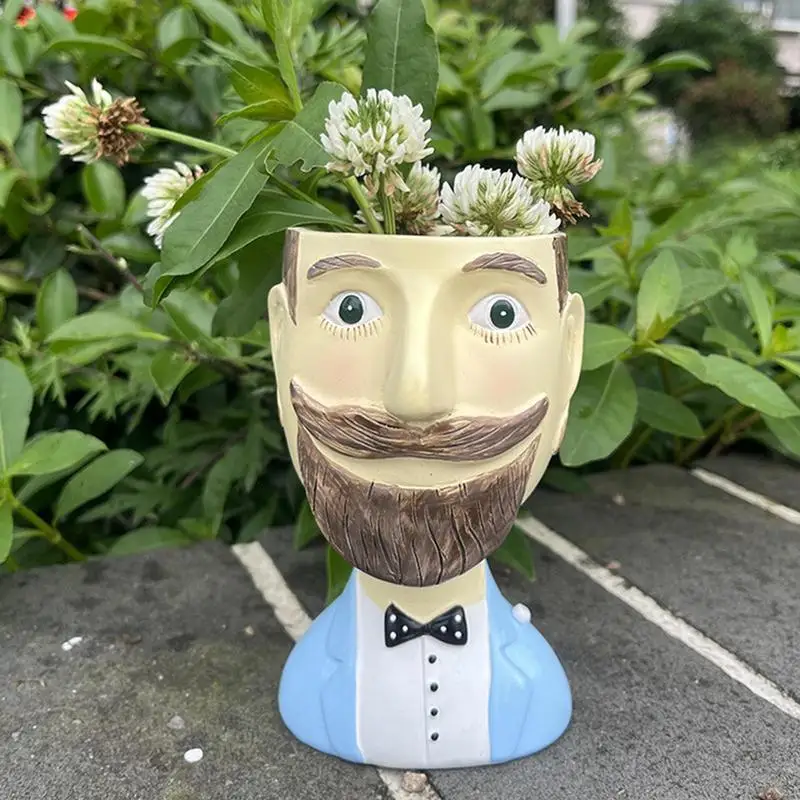 Bearded Man Ceramics Flower Pot Funny Portrait Vase Madam Handicrafts Head Vase Handmade Woman Face Planter Flower Arrangement