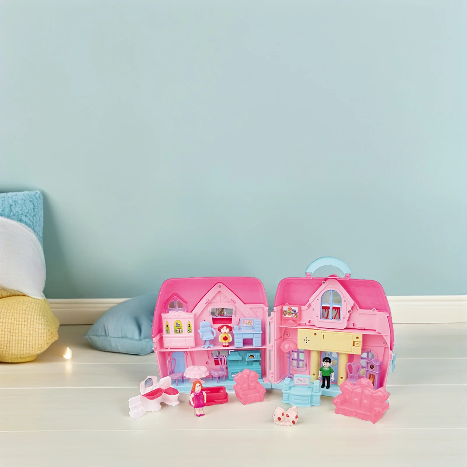 Kit de maison en plastique fantaisie pour enfants, 1 ensemble, Villa à deux étages avec meubles complets, jeu de rôle
