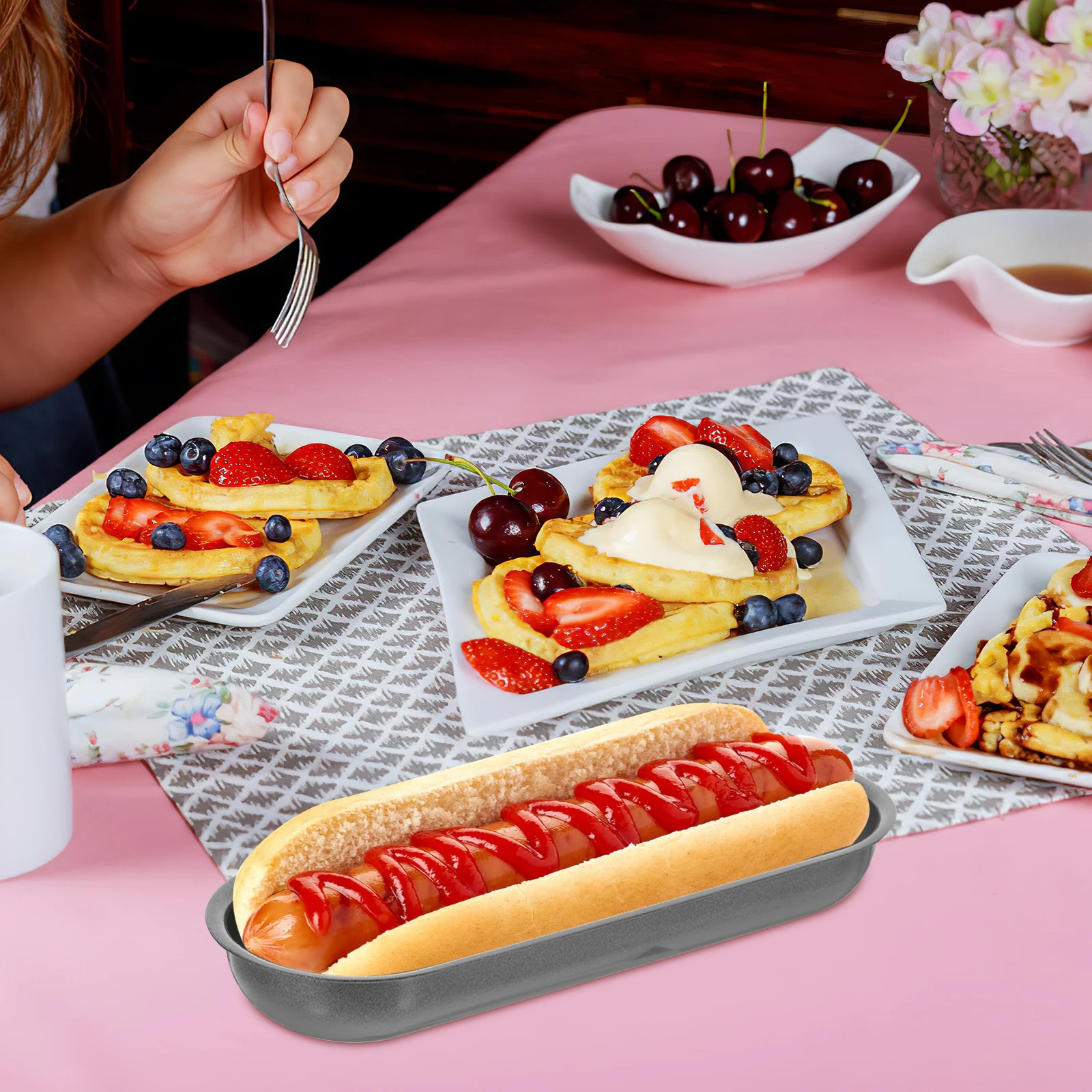 

Hot Dog Bun Pan Sausage Mold Non Stick Baking Mold Cake Tray Easy Clean Oven Safe For Christmas Gift Random Color