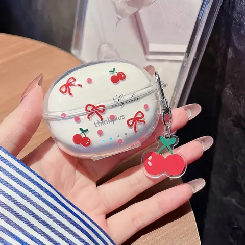 Cherry Bow Earphone Case For Lenovo LP40 Pro LP5Pro Wireless Bluetooth Charging Box with Bracelet Headphone Box Rabbit Cover