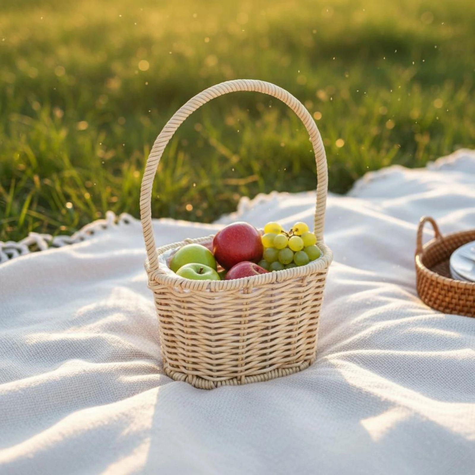 Picnic Basket Handwoven Wicker Design Easy to Carry Farmhouse Style Household Storage for Organizing Small Essentials view 3