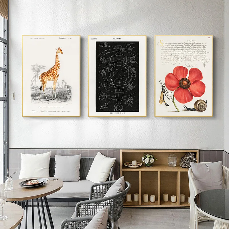 Astronomy series science canvas painting vintage hot air balloon poster giraffe wall art home living
