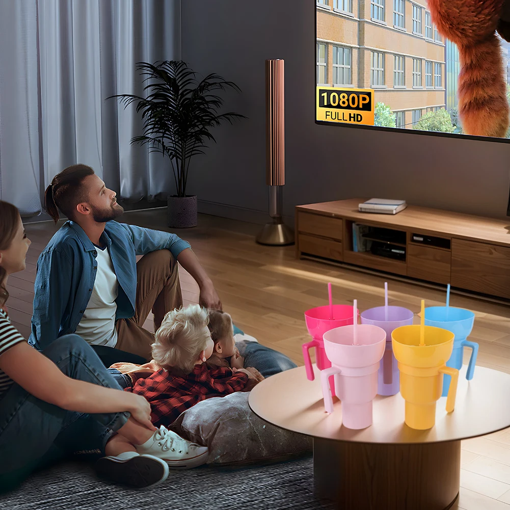 حاوية وجبات خفيفة محمولة بمقبض ومقبض ، بهلوان استاد ، كوب مشروبات فشار ، متعدد الوظائف ، سينما ، منزل ، قش ، شو