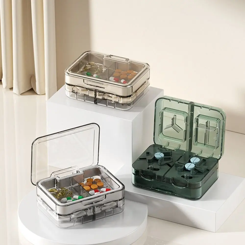 Multifunctional Plastic Double-Layer Pill Box Moisture-proof Sealed Pill Crusher with Pill Cutter Pill Splitter