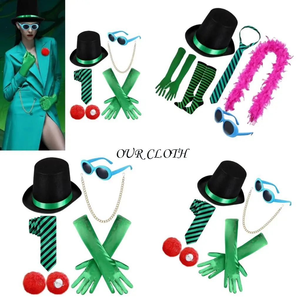 

Косплей костюмы аксессуары с Felts Hat Long Gloves Gloves Bowtie Brooch для ролевых вечеринок Halloween Party Y1AC