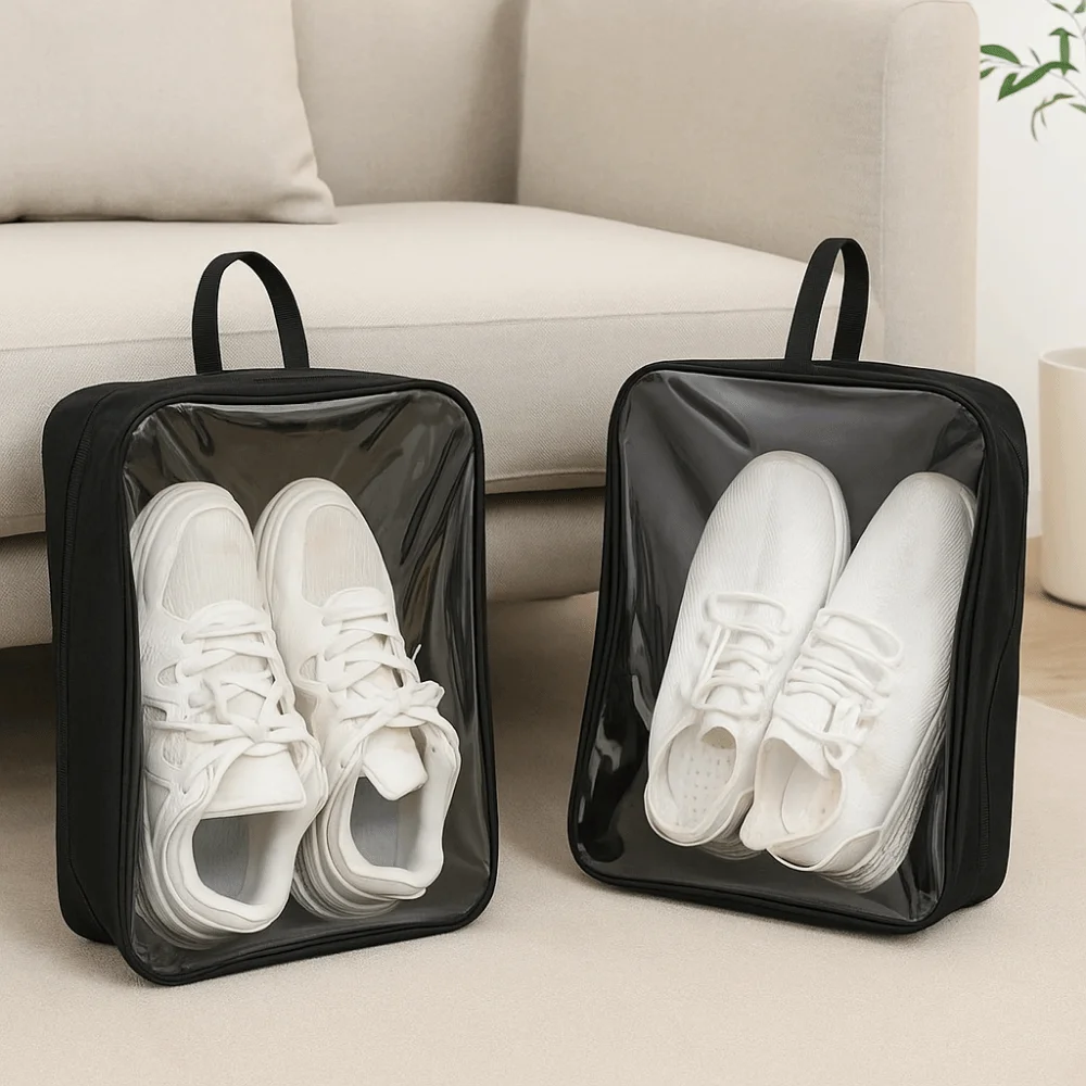 

2Pcs Portable Oxford Cloth Shoe Storage Bag Transparent Dustproof Shoe Carrier Bags with Handle Waterproof Shoe Organizer Boots
