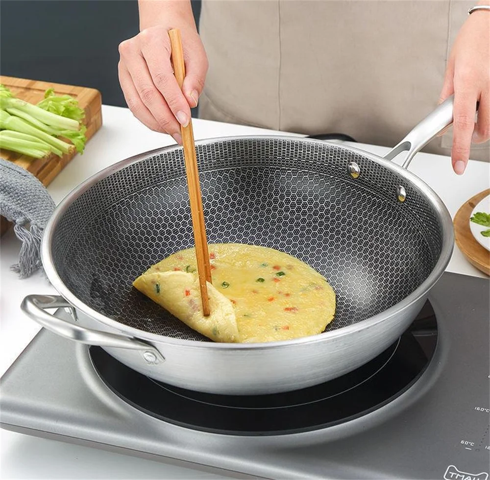 Frying Pan Stainless Steel Wok with Stay-Cool Handle Dishwasher Oven Safe