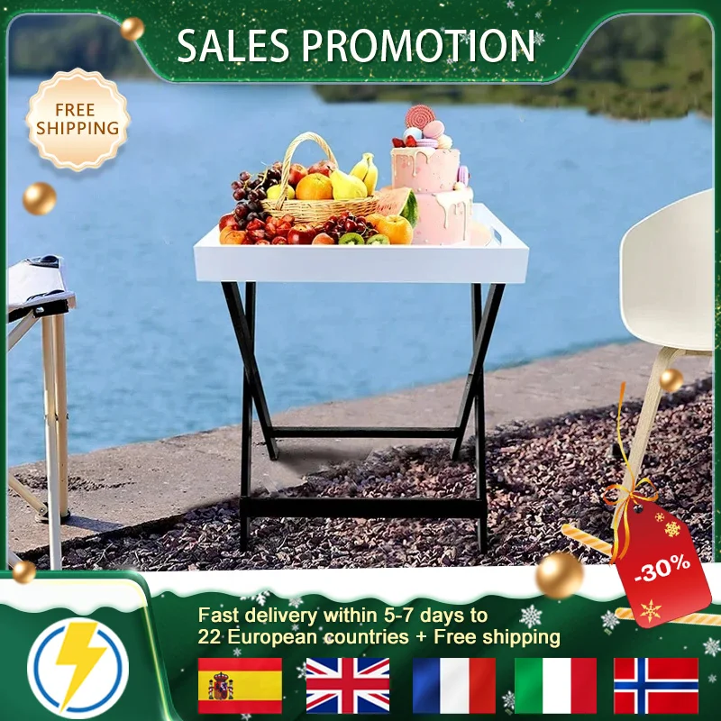 Small Bamboo Table with Foldable Legs, Outdoor Portable Camping Table, Snack & Cheese Breakfast Tray for Picnic, Patio, Poolside