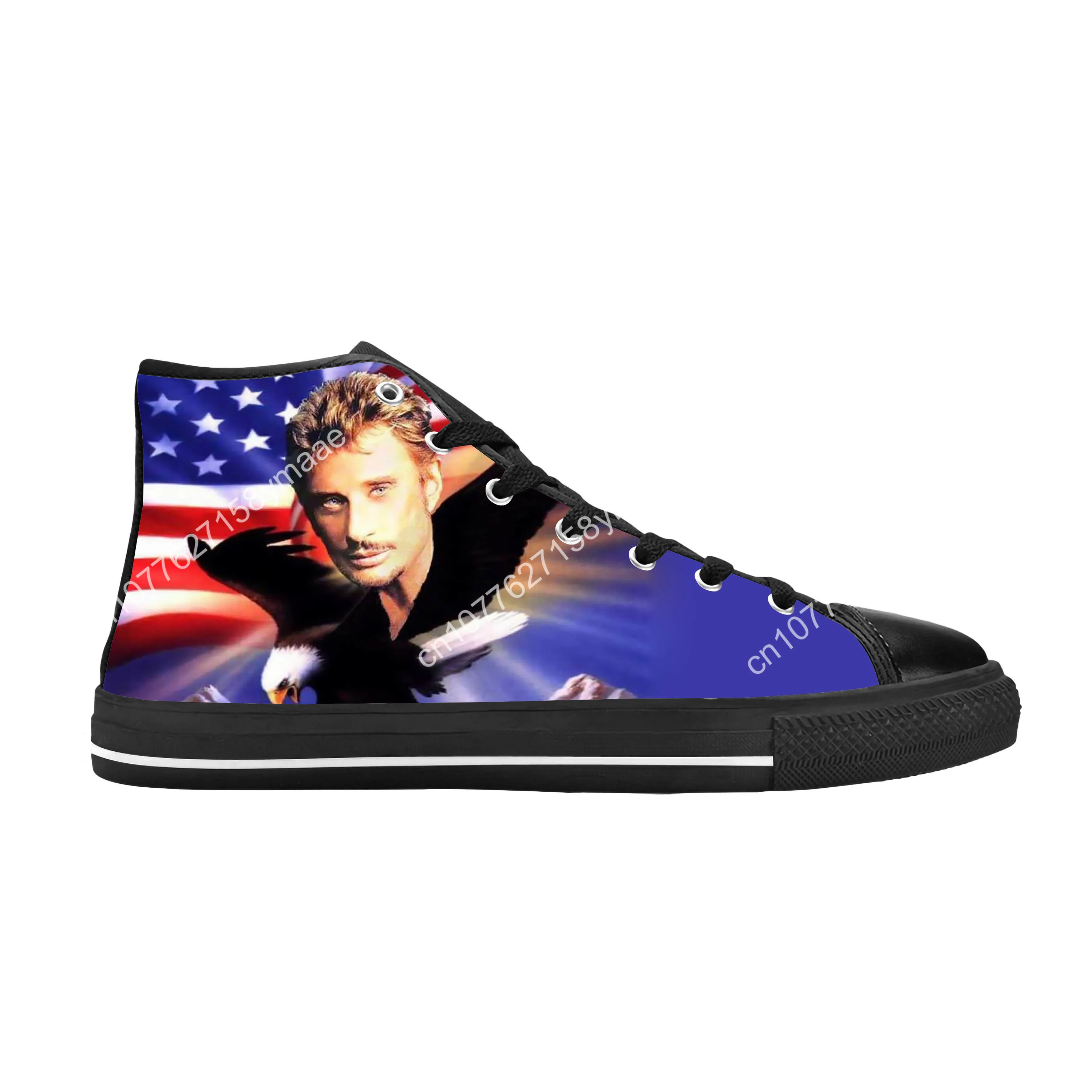 Hot France Johnny Hallyday Rock Star Singer Music Casual Cloth Shoes High Top Comfortable Breathable 3D Print Men Women Sneakers