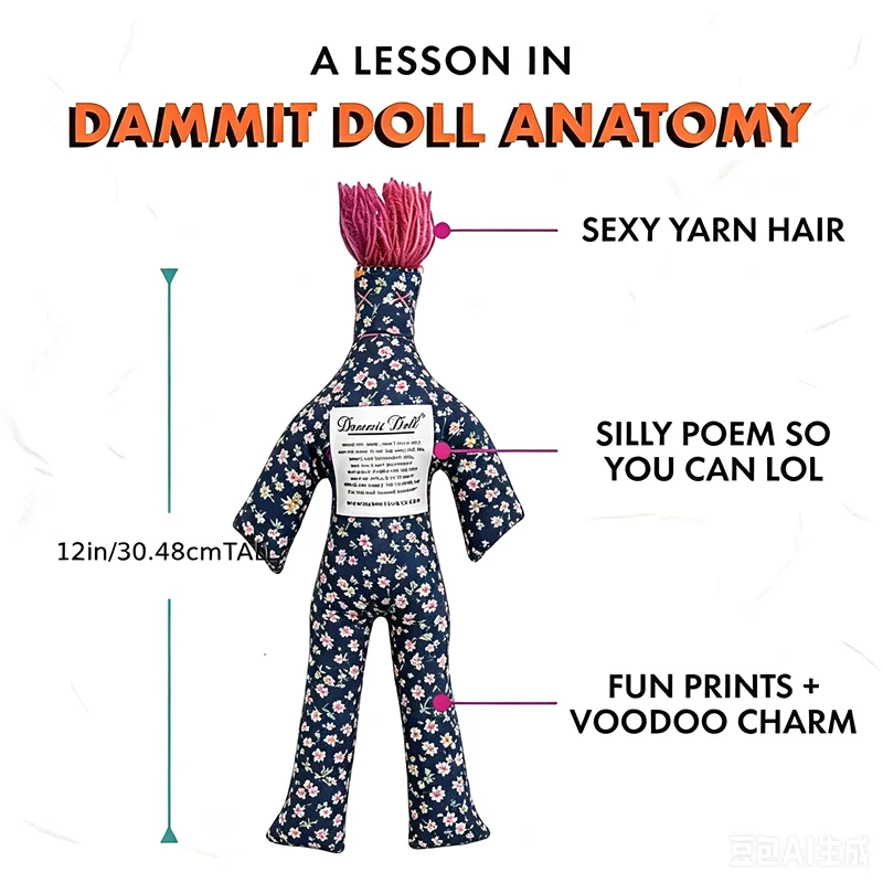 Dammit Doll Random Color Stress Relief Doll Funny Gag Gift Vent Squeeze Fidget Toy Handmade Plush Doll for Adult Anxiety Relief