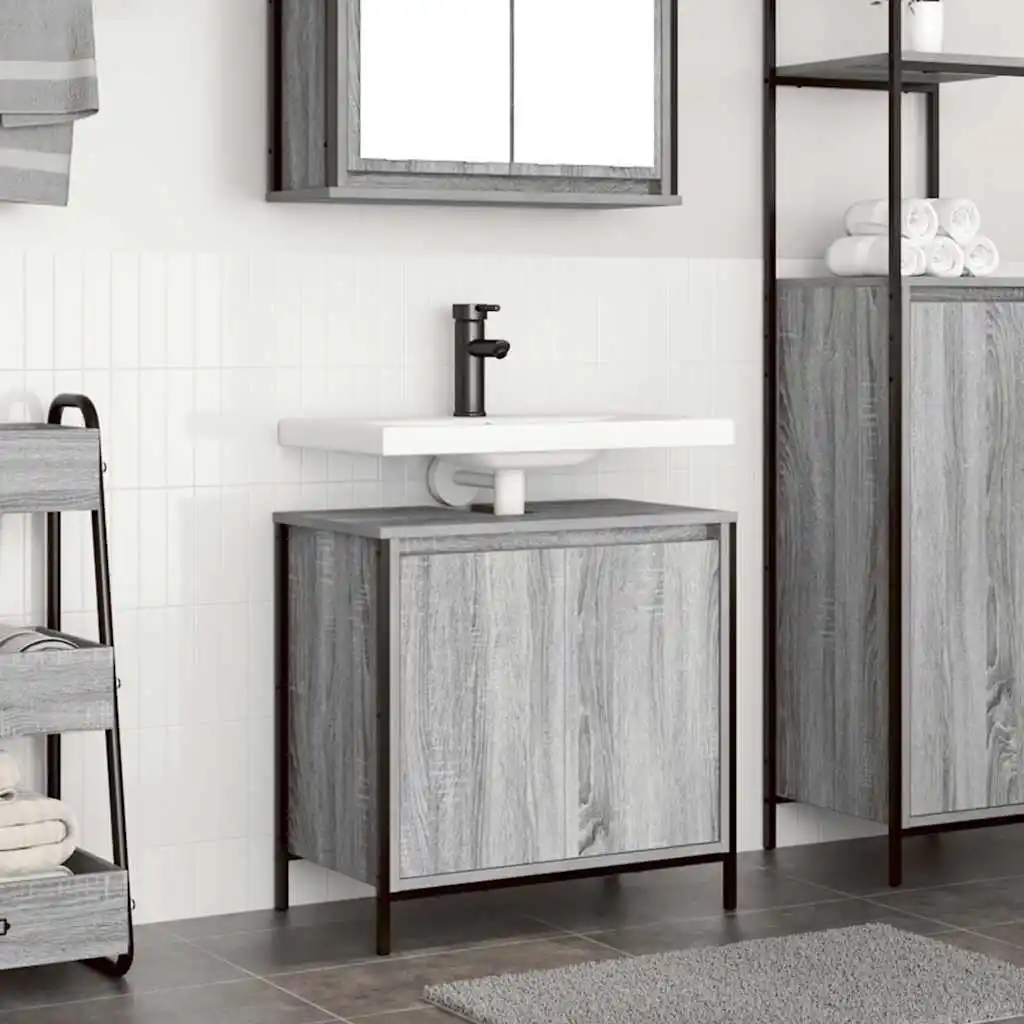 Freistehender Badezimmerschrank mit 2 Fächern, Aufbewahrungseinheit aus Holzwerkstoff, verstellbare Füße, Wandbefestigung, modernes Badezimmermöbel.