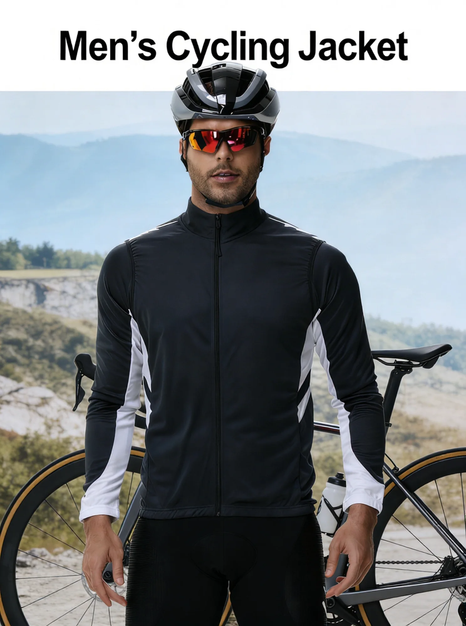 Herren Winddichtes Langarm-Radtrikot Atmungsaktives Mesh Outdoor-Sportbekleidung Fahrrad-Oberteil