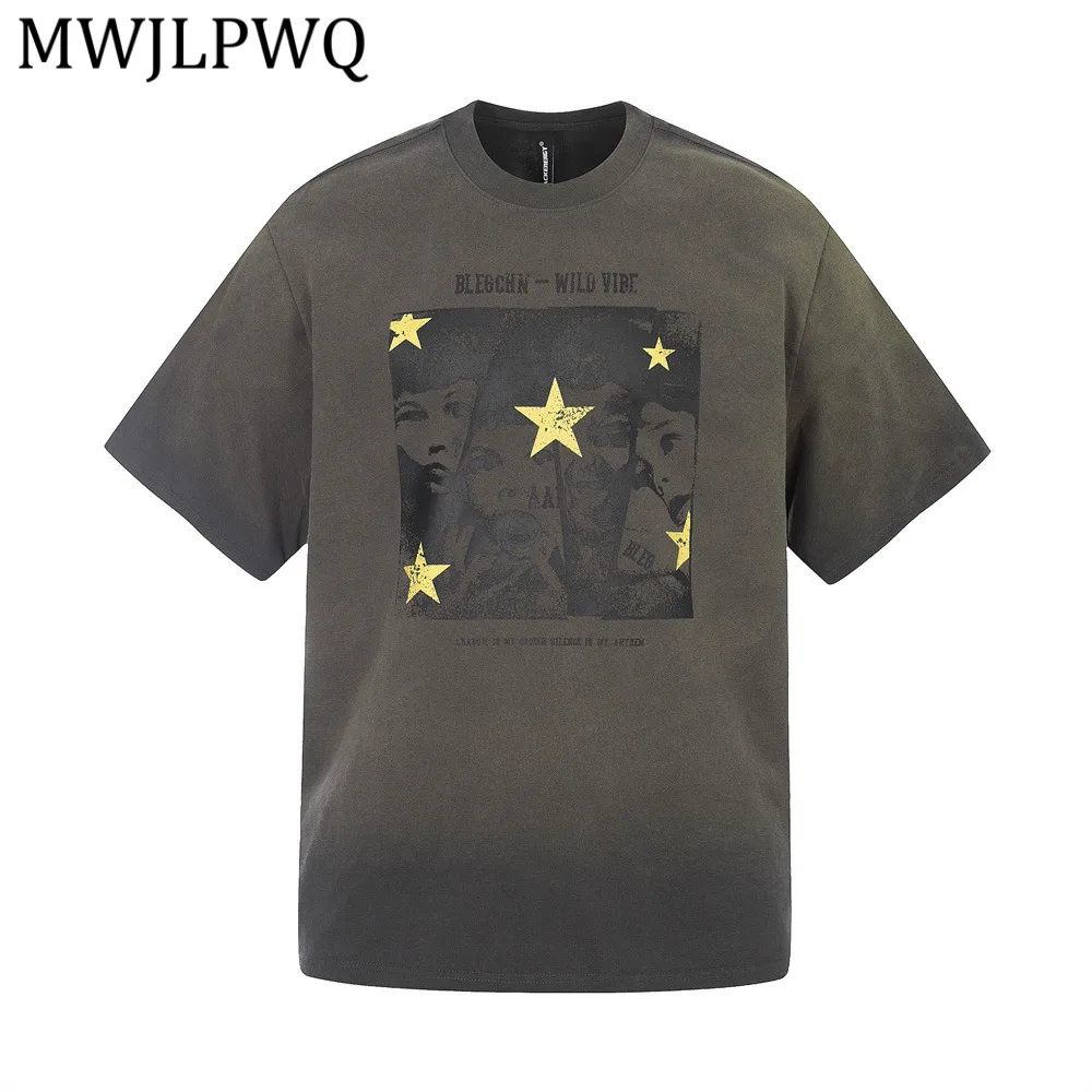 

Мужская винтажная футболка с коротким рукавом MWJLPWQ с градиентным принтом тай-дай, модная, в стиле Ins, с эффектом потертости, повседневная, 14550