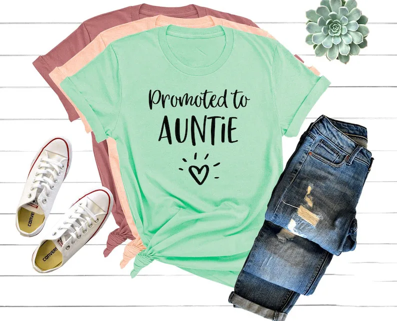 

Promoted To Auntie Gift for Favorite Aunt Funny Letter Female Clothing Fashion O Neck T-shirt Casual Shirt Short Sleeve Top Tees