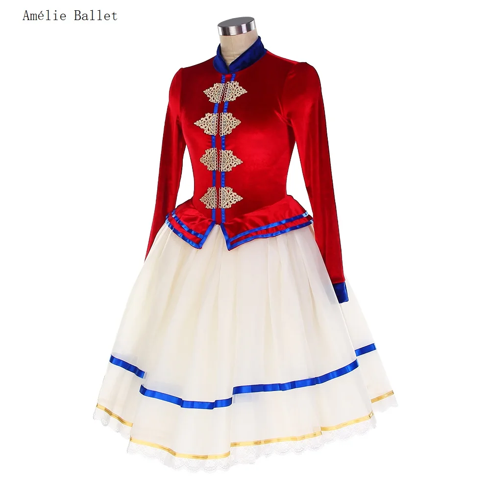 24079 trajes de balé de mangas compridas para meninas adultas vermelho/marfim corpete de veludo comprimento saias tutu de balé vestidos de dança de bailarina