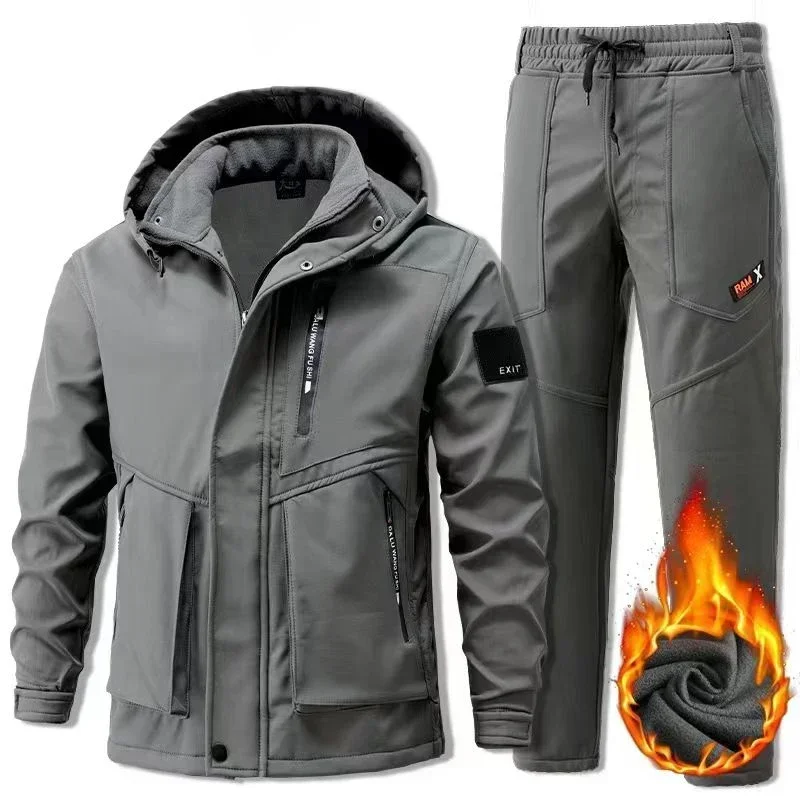 Men Set Winter Autumn Work Male Sportswear 2 Piece Set Sporting Suit Jacket+Pant Sweatsuit Men\'s Motorcycle Sets Size M-4XL