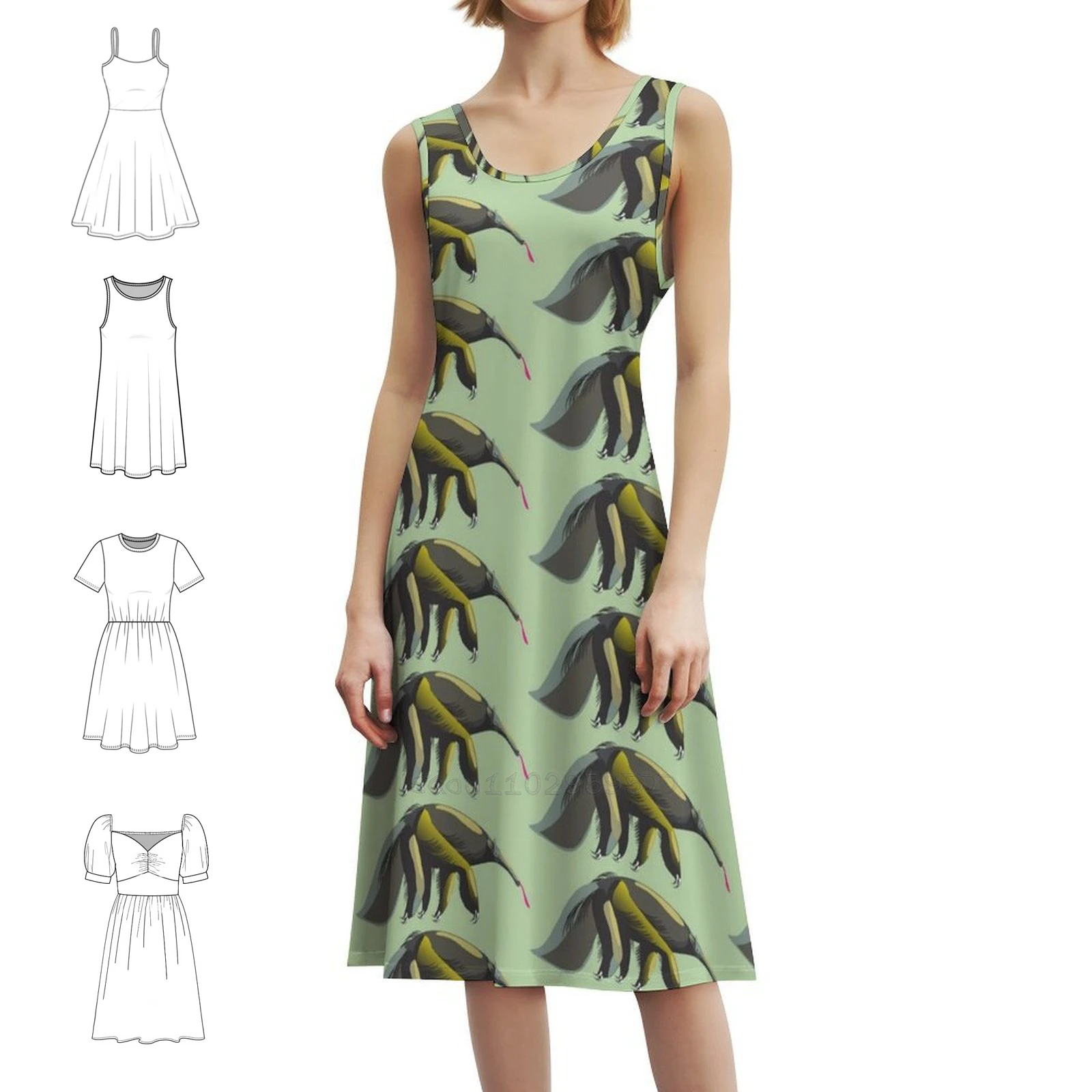 فستان قصير على طراز Anteater Preppy للنساء على شكل حرف a فضفاض مناسب فستان يوم غير رسمي أنتيتر تصميم حيوان نمط حيوان نسائي #1