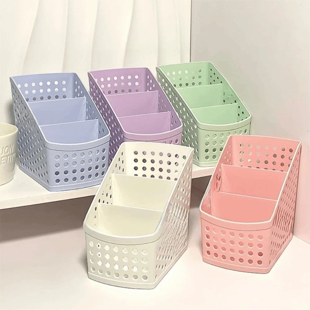 Large Capacity Stationery Storage Basket Multi Layer Plastic Desktop Organizer Portable Hollow Pen Holder Office Supplies